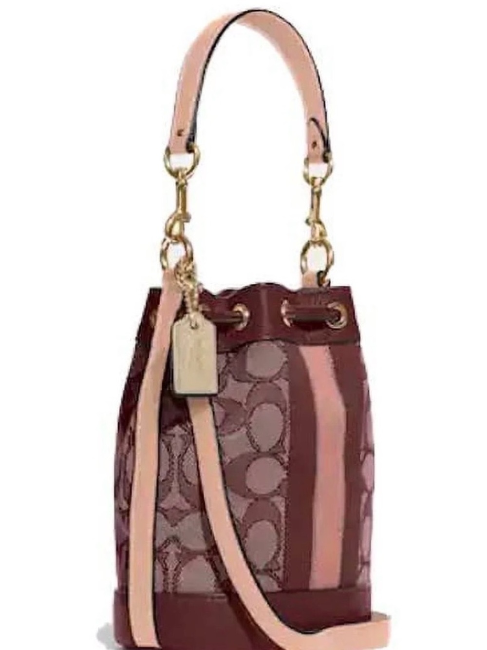 NWOT Coach Mini Dempsey Burgundy Signature Drawstring Bucket Bag - Picture 2 of 12